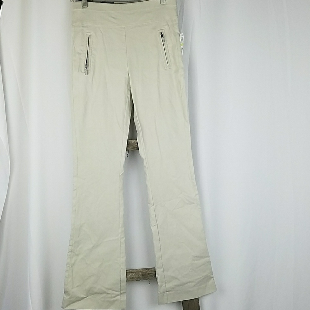 INC women 4 pants high waist bootcut‎ wide leg beige career minimalist preppy